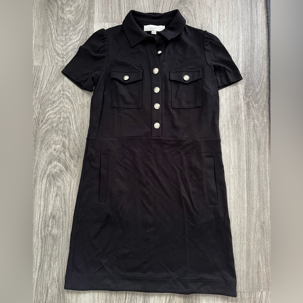 LOFT Black Mini Dress with Button Detail